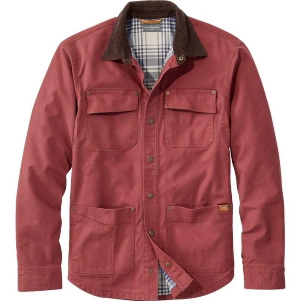 L.L. Bean Red Shirt Jacket with Brown Collar